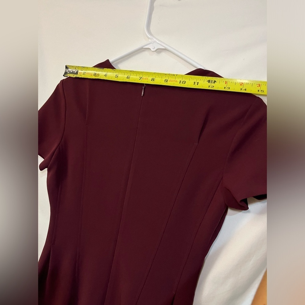 Theory Burgundy Admiral Crepe Fit & Flare Shirt Sleeve Round Neck Dress Sz 00 - Picture 10 of 16